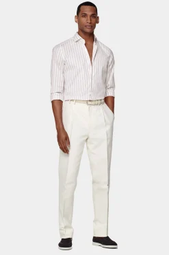 SUITSUPPLY Popeline Hemd Hellbraun Gestreift Extra Slim Fit-Männlich Klassische Hemden