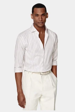 SUITSUPPLY Popeline Hemd Hellbraun Gestreift Extra Slim Fit-Männlich Klassische Hemden