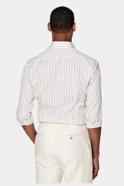 SUITSUPPLY Popeline Hemd Hellbraun Gestreift Extra Slim Fit-Männlich Klassische Hemden