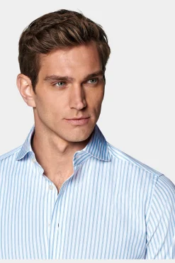 SUITSUPPLY Popeline-Hemd Blau Slim Fit-Männlich Klassische Hemden