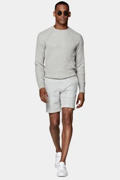 SUITSUPPLY Pullover Hellgrau Rundhals Rippstrick-Männlich Rundhals