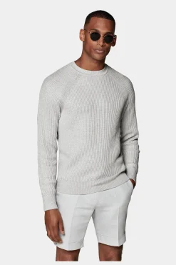 SUITSUPPLY Pullover Hellgrau Rundhals Rippstrick-Männlich Rundhals