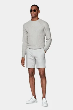 SUITSUPPLY Pullover Hellgrau Rundhals Rippstrick-Männlich Rundhals