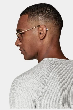 SUITSUPPLY Pullover Hellgrau Rundhals Rippstrick-Männlich Rundhals