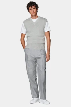 SUITSUPPLY Pullunder Hellgrau-Männlich Strickware Aus Baumwolle-Seide-Mix