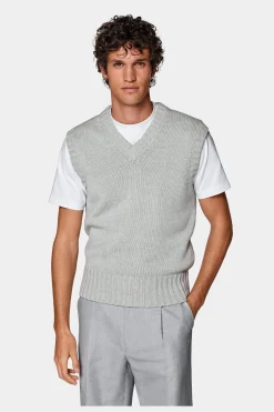 SUITSUPPLY Pullunder Hellgrau-Männlich Strickware Aus Baumwolle-Seide-Mix