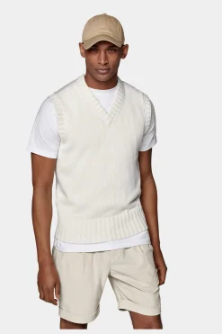 SUITSUPPLY Pullunder Off-White-Männlich V-Ausschnitt