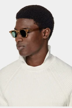 SUITSUPPLY Rundhalspullover Off-White Rippmuster-Männlich Rundhals