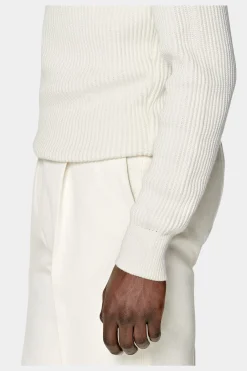 SUITSUPPLY Rundhalspullover Off-White Rippmuster-Männlich Rundhals