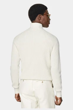 SUITSUPPLY Rundhalspullover Off-White Rippmuster-Männlich Rundhals