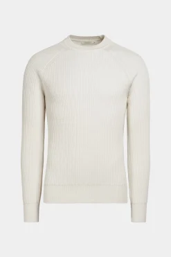 SUITSUPPLY Rundhalspullover Off-White Rippmuster-Männlich Rundhals