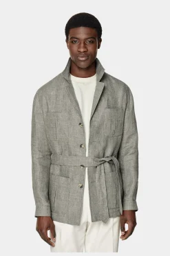 SUITSUPPLY Safari Sakko Mittelgrün Gürtel-Männlich Hemd-Sakkos