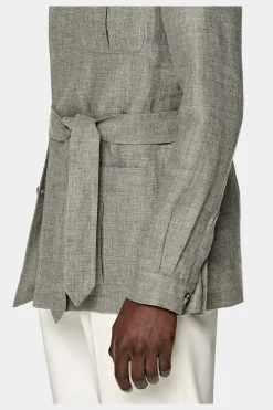 SUITSUPPLY Safari Sakko Mittelgrün Gürtel-Männlich Hemd-Sakkos