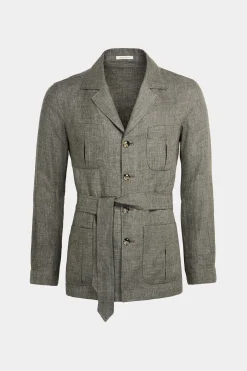 SUITSUPPLY Safari Sakko Mittelgrün Gürtel-Männlich Hemd-Sakkos