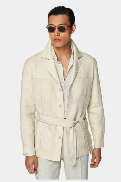 SUITSUPPLY Safari Sakko Sand Gürtel-Männlich Hemd-Sakkos