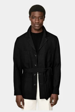 SUITSUPPLY Safari Sakko Schwarz Gürtel-Männlich Hemd-Sakkos