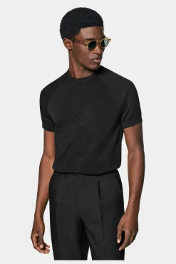 SUITSUPPLY Shirt Rundhals Dunkelgrau Kurzarm-Männlich Rundhals