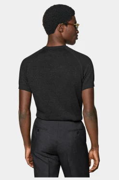 SUITSUPPLY Shirt Rundhals Dunkelgrau Kurzarm-Männlich Rundhals