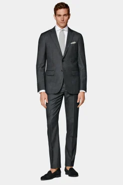 SUITSUPPLY Sienna Anzugsakko Dunkelgrau Birdseye-Muster-Männlich Anzugsakkos