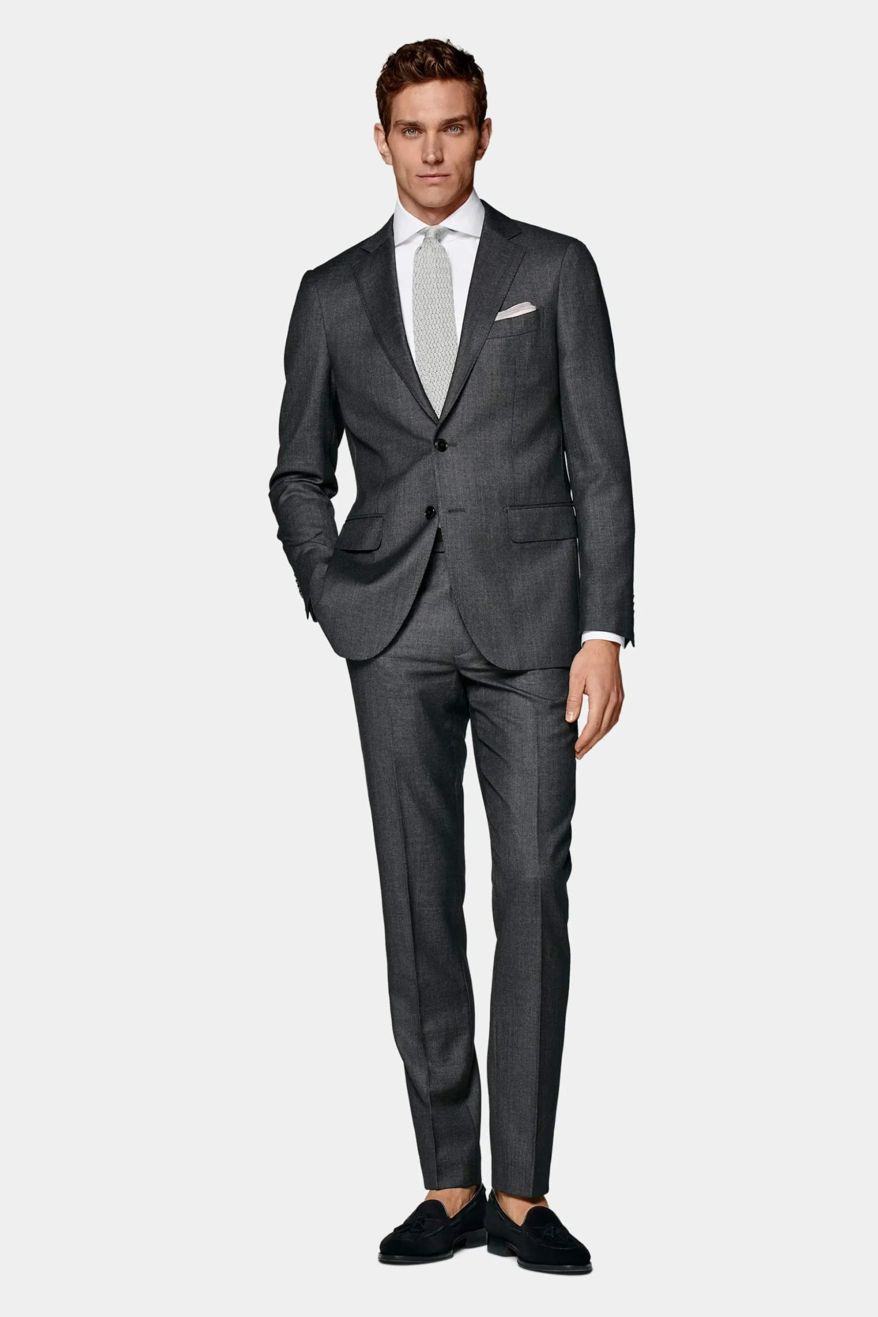 SUITSUPPLY Sienna Anzugsakko Dunkelgrau Birdseye-Muster-Männlich Anzugsakkos