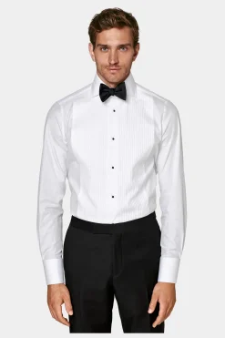 SUITSUPPLY Smokinghemd Weiss Plissiert Slim Fit-Männlich Klassische Hemden