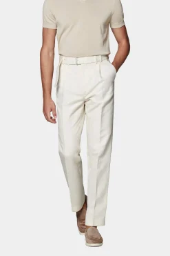 SUITSUPPLY Sortino Hose Off-White Gürtel-Männlich Entspannte Styles