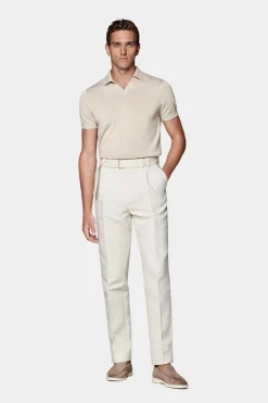 SUITSUPPLY Sortino Hose Off-White Gürtel-Männlich Entspannte Styles