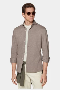 SUITSUPPLY Strick-Hemd Hellbraun Extra Slim Fit-Männlich Casual Hemden
