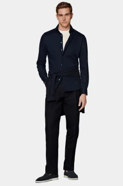 SUITSUPPLY Strick-Hemd Navy Extra Slim Fit-Männlich Casual Hemden