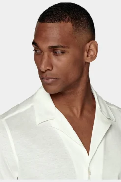 SUITSUPPLY Strick-Hemd Off-White Campkragen Slim Fit-Männlich Der Finder Für Das Perfekte Weiße Hemd