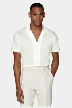 SUITSUPPLY Strick-Hemd Off-White Campkragen Slim Fit-Männlich Der Finder Für Das Perfekte Weiße Hemd