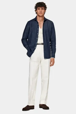SUITSUPPLY Twill Hemd Blau Slim Fit-Männlich Casual Hemden
