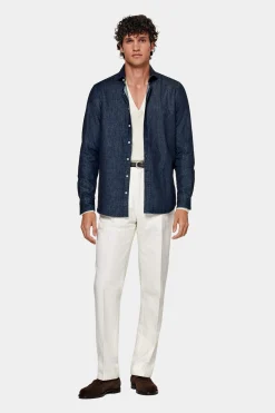 SUITSUPPLY Twill Hemd Blau Slim Fit-Männlich Casual Hemden