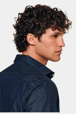 SUITSUPPLY Twill Hemd Blau Slim Fit-Männlich Casual Hemden