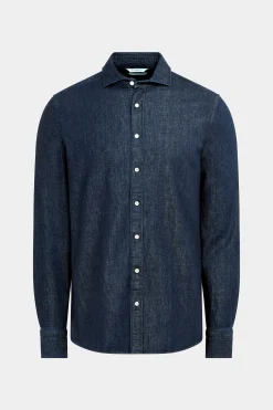 SUITSUPPLY Twill Hemd Blau Slim Fit-Männlich Casual Hemden
