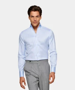 SUITSUPPLY Twill Hemd Hellblau Extra Slim Fit-Männlich Klassische Hemden