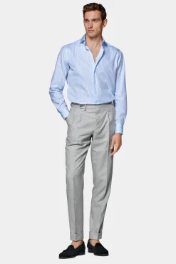 SUITSUPPLY Twill Hemd Hellblau Gestreift Slim Fit-Männlich Klassische Hemden