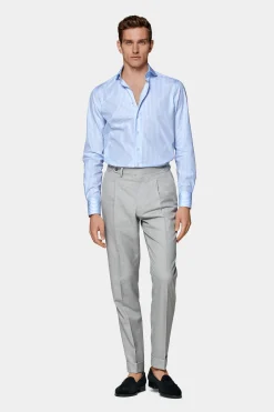 SUITSUPPLY Twill Hemd Hellblau Gestreift Slim Fit-Männlich Klassische Hemden