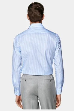 SUITSUPPLY Twill Hemd Hellblau Gestreift Slim Fit-Männlich Klassische Hemden