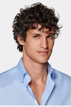 SUITSUPPLY Twill Hemd Hellblau Kariert Slim Fit-Männlich Klassische Hemden