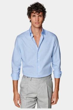 SUITSUPPLY Twill Hemd Hellblau Kariert Slim Fit-Männlich Klassische Hemden