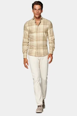 SUITSUPPLY Twill Hemd Hellbraun Kariert Slim Fit-Männlich Casual Hemden