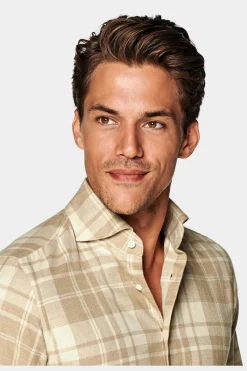 SUITSUPPLY Twill Hemd Hellbraun Kariert Slim Fit-Männlich Casual Hemden