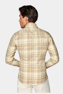 SUITSUPPLY Twill Hemd Hellbraun Kariert Slim Fit-Männlich Casual Hemden