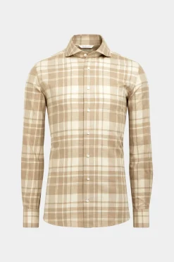 SUITSUPPLY Twill Hemd Hellbraun Kariert Slim Fit-Männlich Casual Hemden