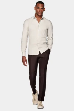 SUITSUPPLY Twill Hemd Hellbraun Slim Fit-Männlich Casual Hemden