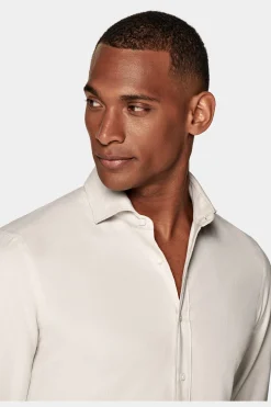SUITSUPPLY Twill Hemd Hellbraun Slim Fit-Männlich Casual Hemden
