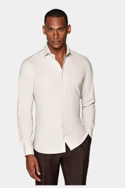 SUITSUPPLY Twill Hemd Hellbraun Slim Fit-Männlich Casual Hemden