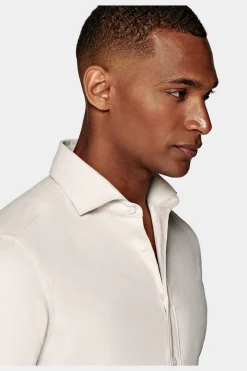SUITSUPPLY Twill Hemd Hellbraun Slim Fit-Männlich Casual Hemden