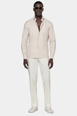 SUITSUPPLY Twill Hemd Hellbraun Slim Fit-Männlich Casual Hemden